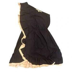 Chelsea & Violet Navy One Shoulder Dress with Cream Trim, Medium